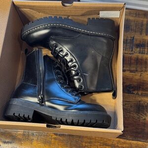 Black Lace-Up Combat Boots with Side Zip